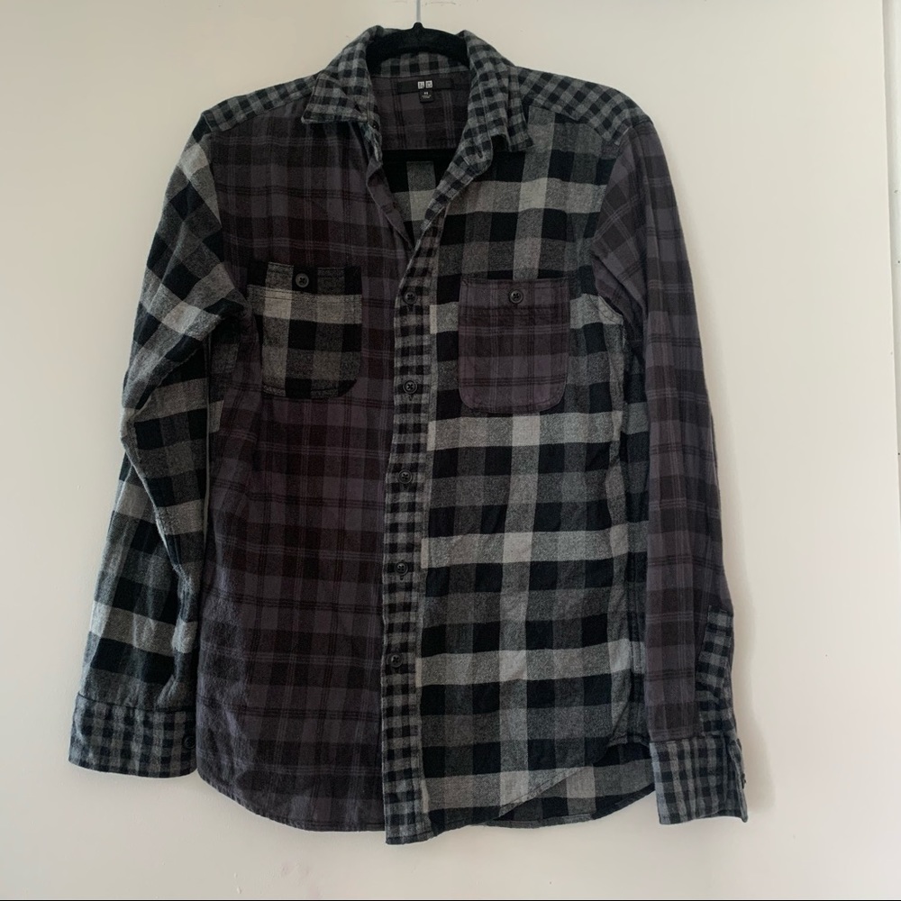 Exclusive 90s Patchwork Plaid Button-Up Long Slee… - image 1